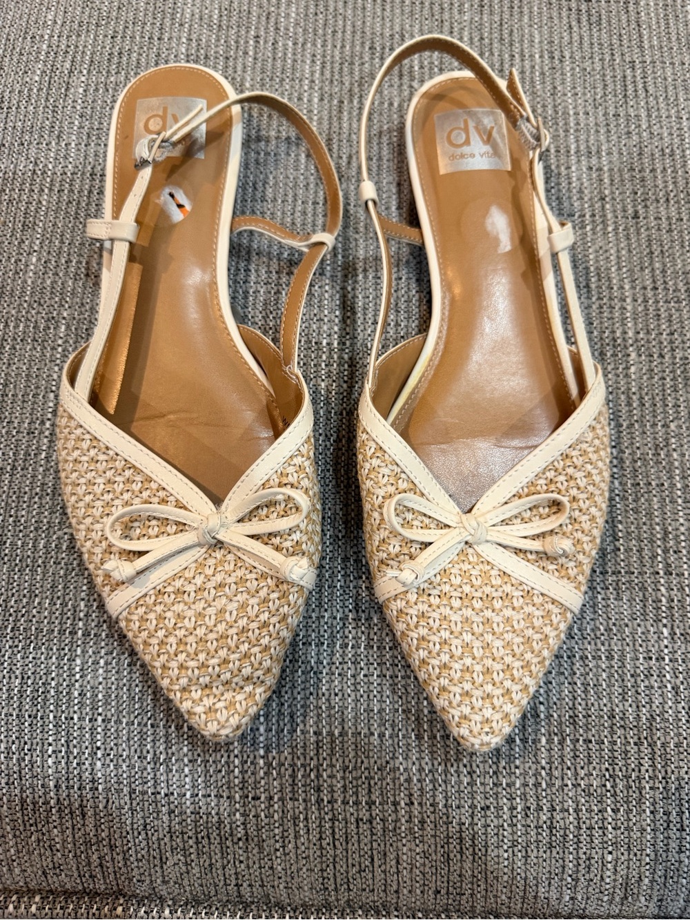 dolce vita Beige Woven Pointed Slingback Flats